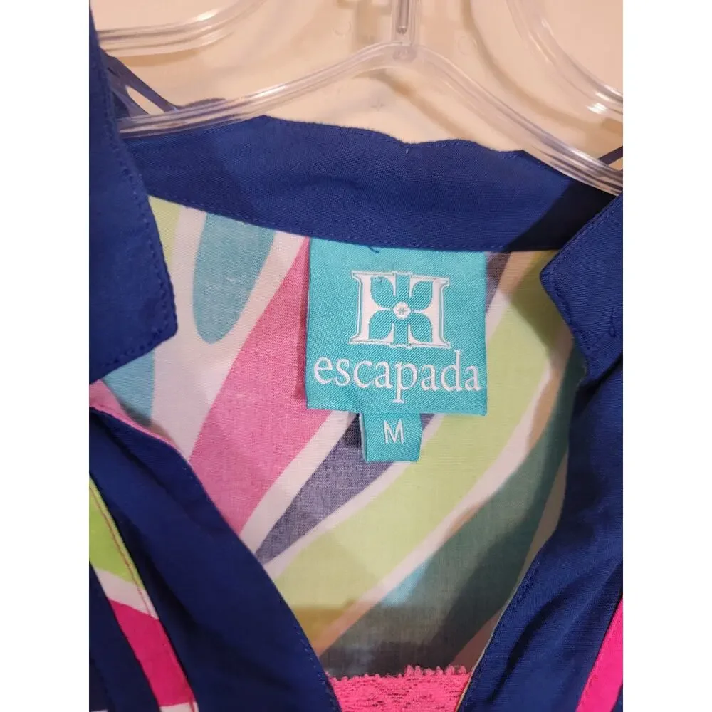 Escapada Women's 3/4 Sleeves Swim Cover Up V Neck Multicolor Size Medium Vacay - Picture 4 of 7